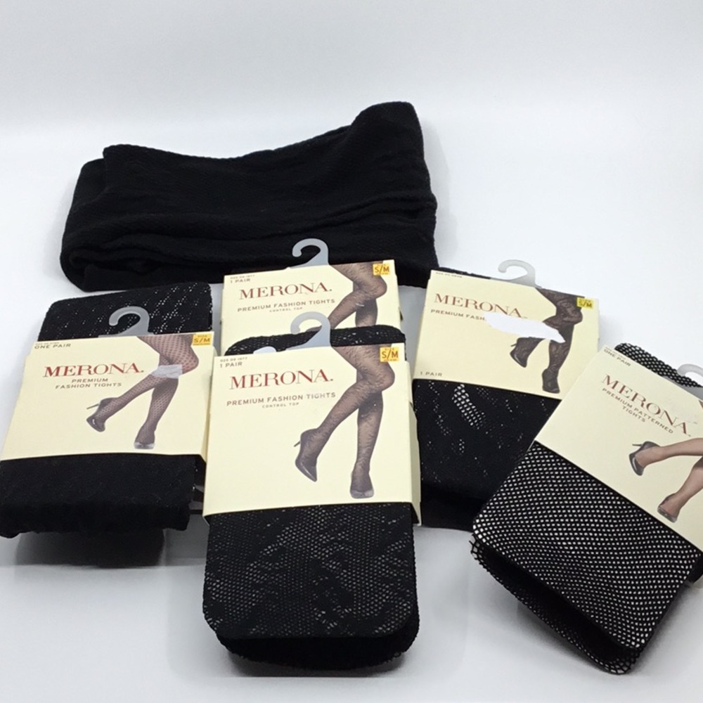 Merona Premium Fashion Black Tights size S/M 6 pairs